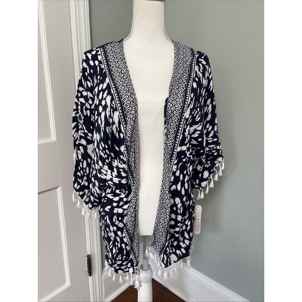 NWT La Blanca 'Changing Tides'‎ Kimono Swimsuit Cover-Up Blue White ONE SIZE
